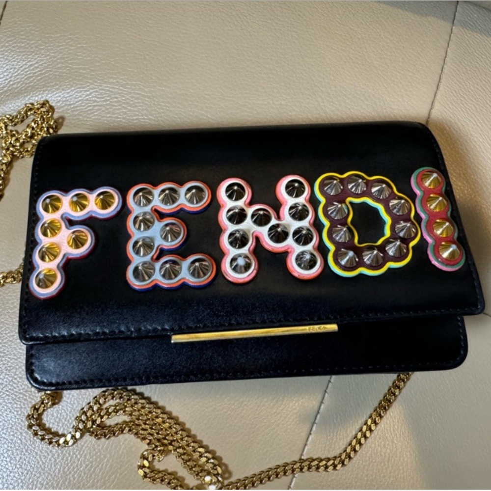 Fendi Fun Fair Black/Multicolor Studded Crossbody Logo WOC - Picture 4 of 16